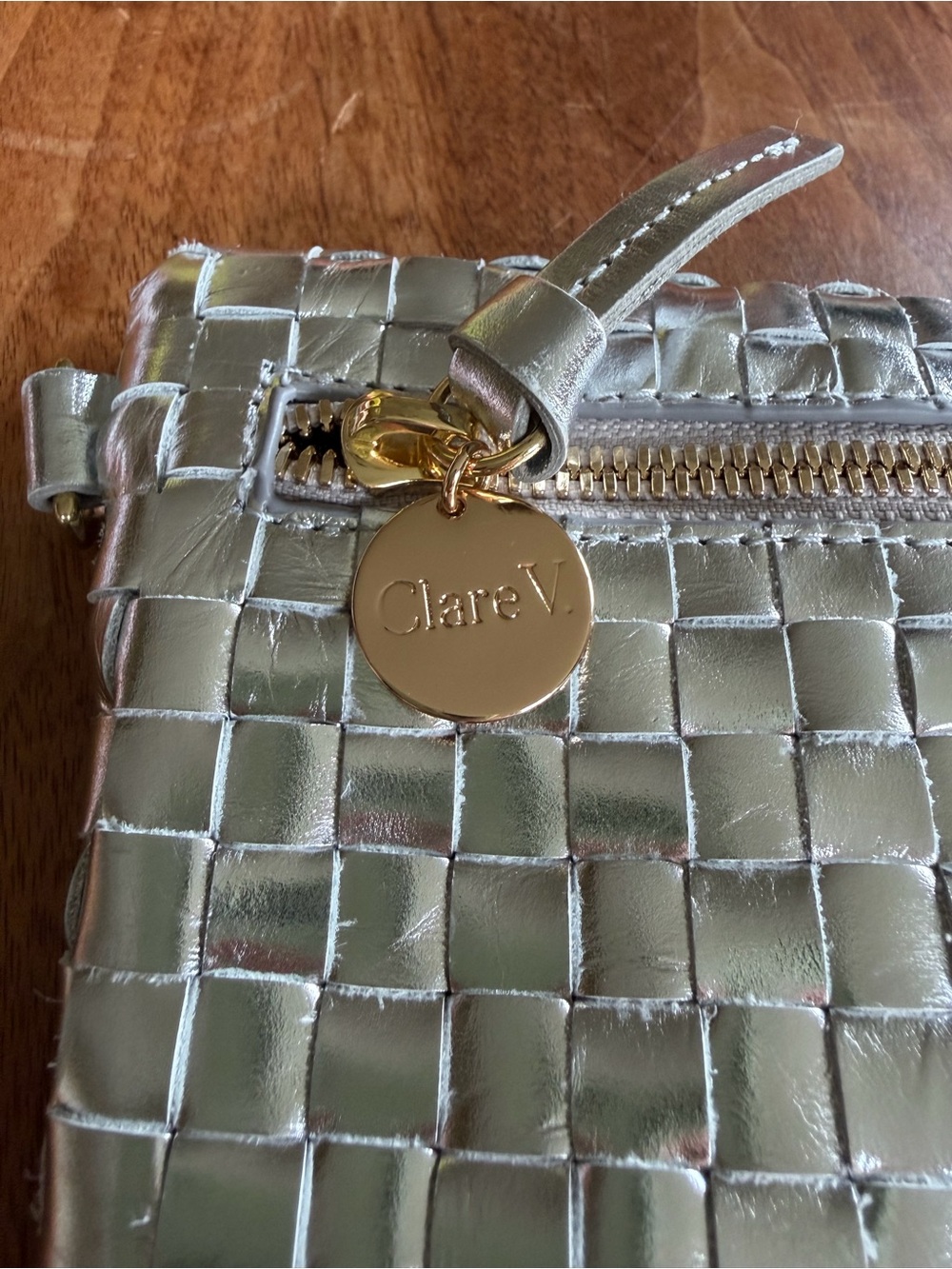 Clare V. Grande Fanny Woven Metallic Silver Crossbody Bag - Picture 6 of 16